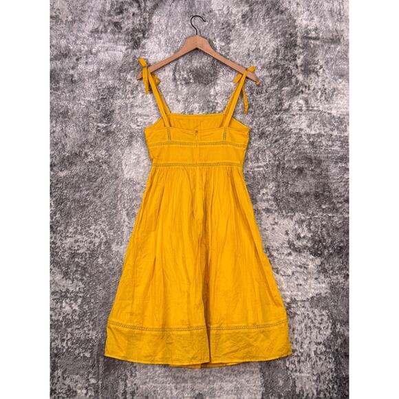 New Point Sur Dress 0 Womens Yellow Gold Cotton Tie Stap Midi J Crew - Picture 3 of 8